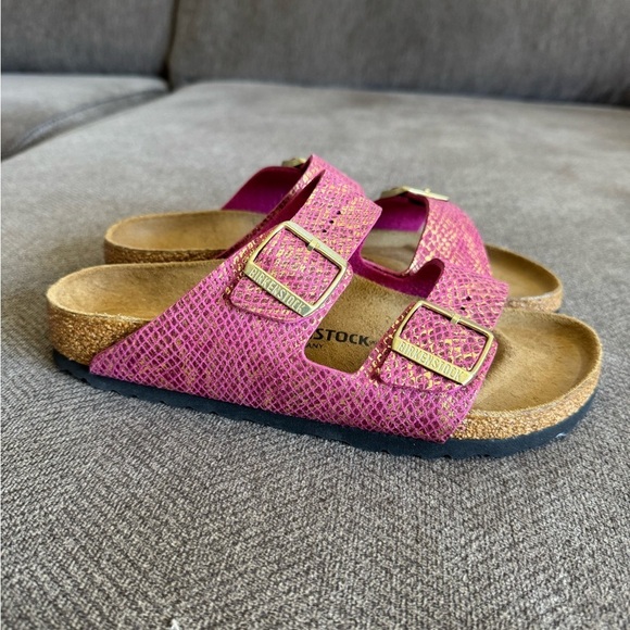 BIRKENSTOCK Arizona Shiny Python Sandals in Dark Fuchsia - Picture 6 of 12